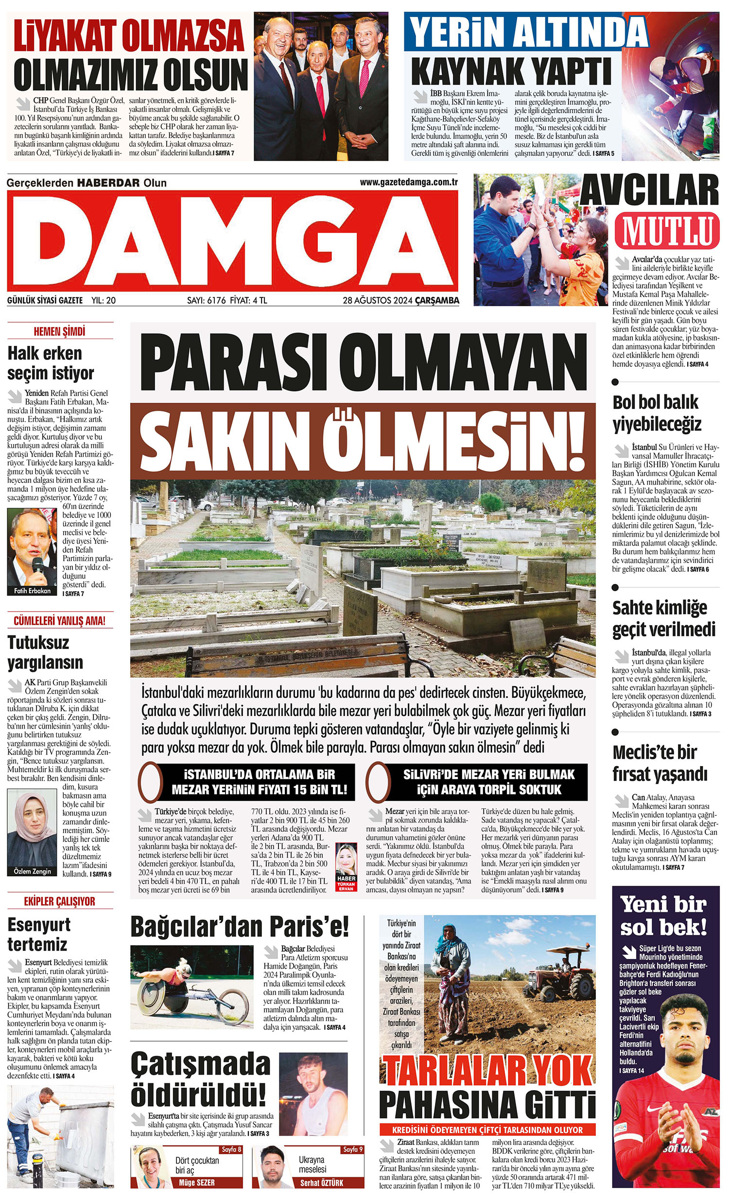 Damga Gazetesi 28 Ağustos Çarşamba sayfası